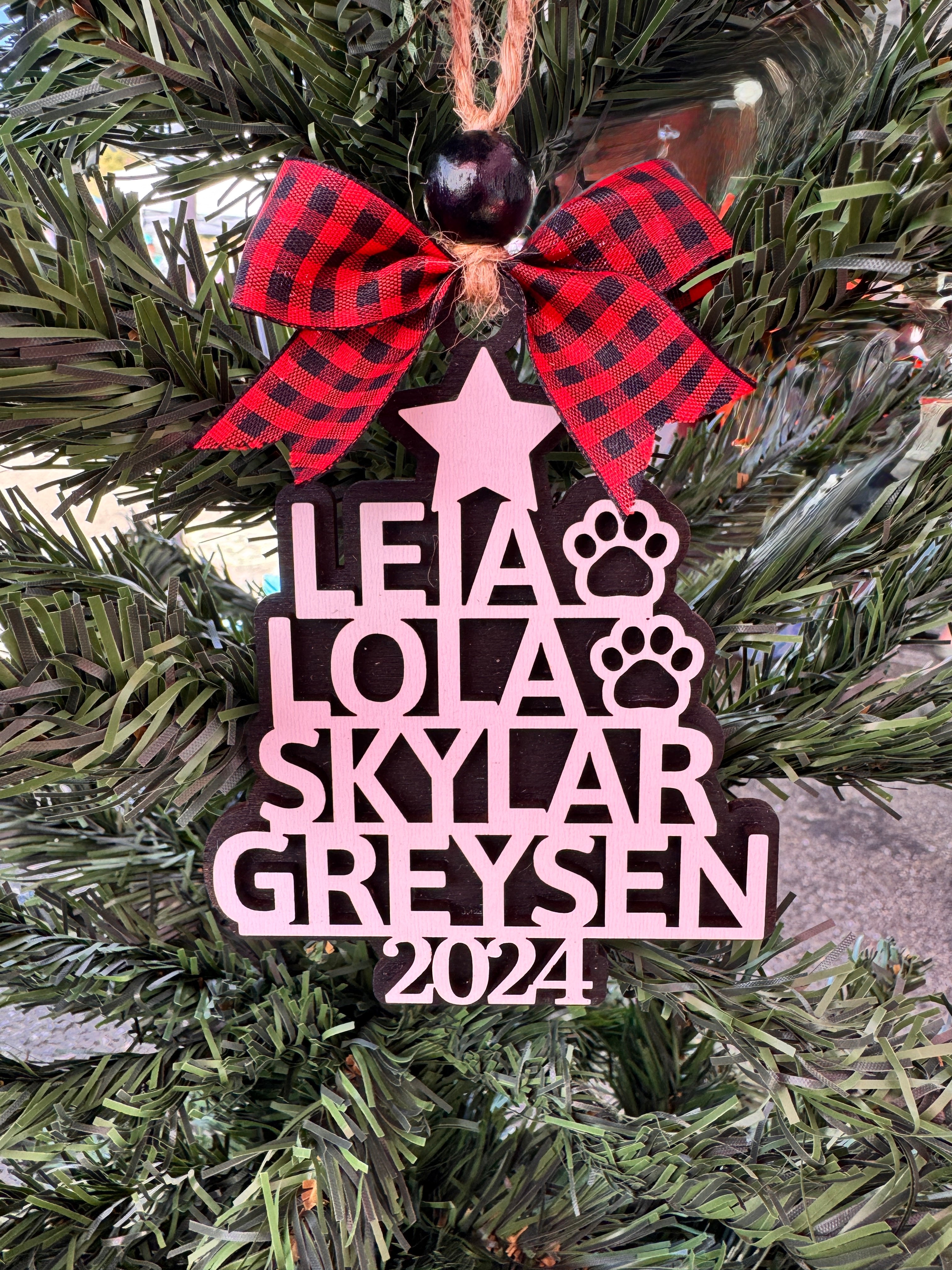 Stacked Tree Family Name Ornament
